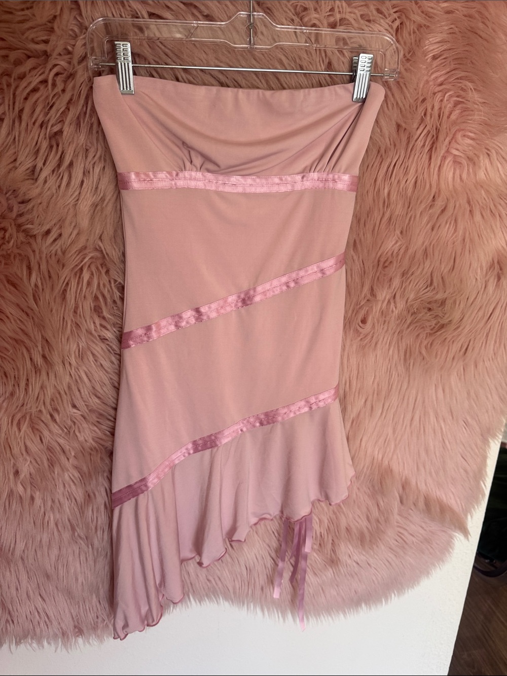I.AM.GIA Strapless Pink asymmetrical Satin-Trim Midi Dress